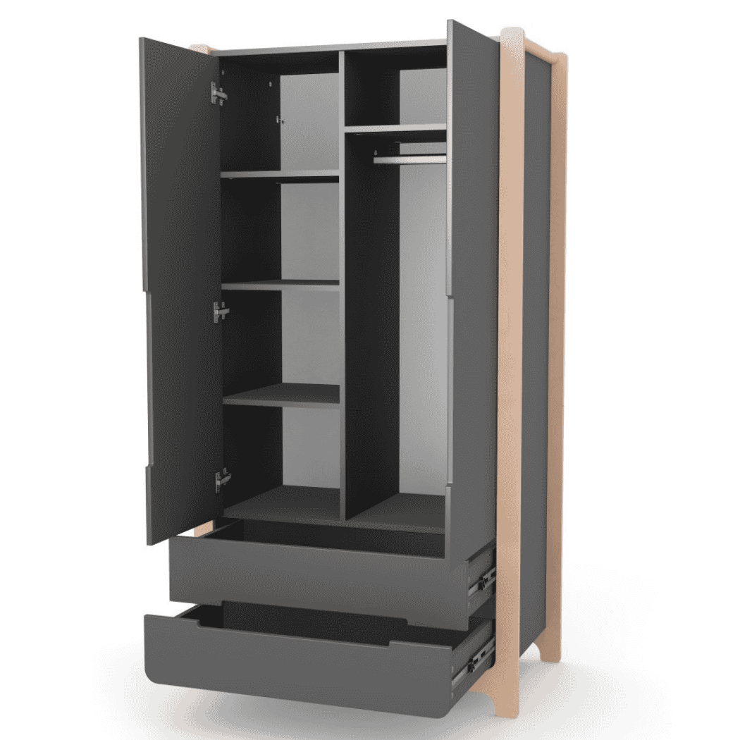 Dětska šatní skřín Markito 950 Gekko Kids, Tmavě šedá / Přírodní buk